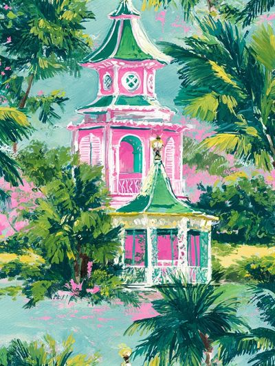 Tropical Pink Pavilion Illustration Poster. poster print