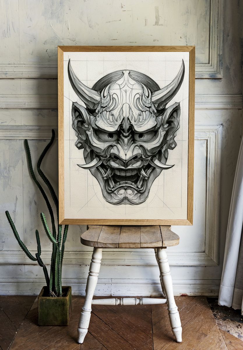 Oni Mask Sketch Poster. — room view 1