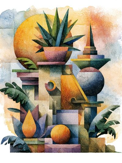 Tropical Geometric Watercolor Poster. poster