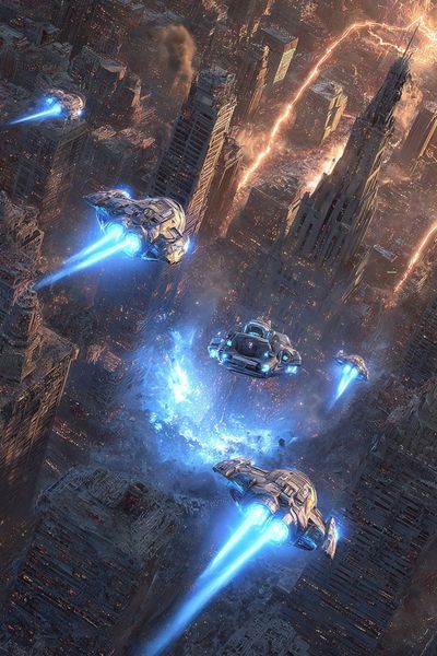 Futuristic City Chase Illustration Poster. poster print