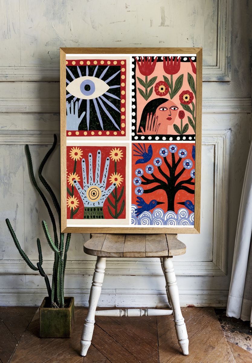 Folk Symbol Garden Illustration Poster. — room view 1