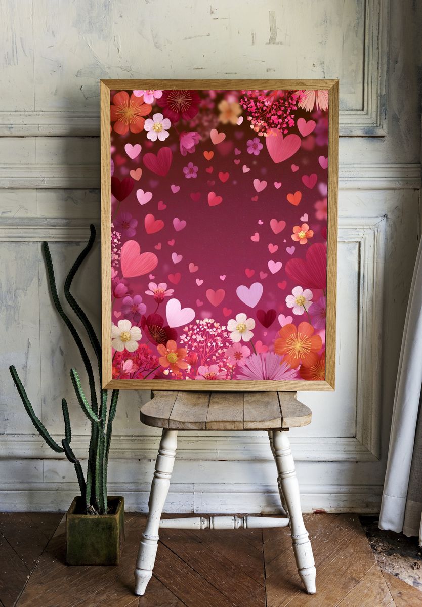 Floral Heart Bloom Poster. — room view 1