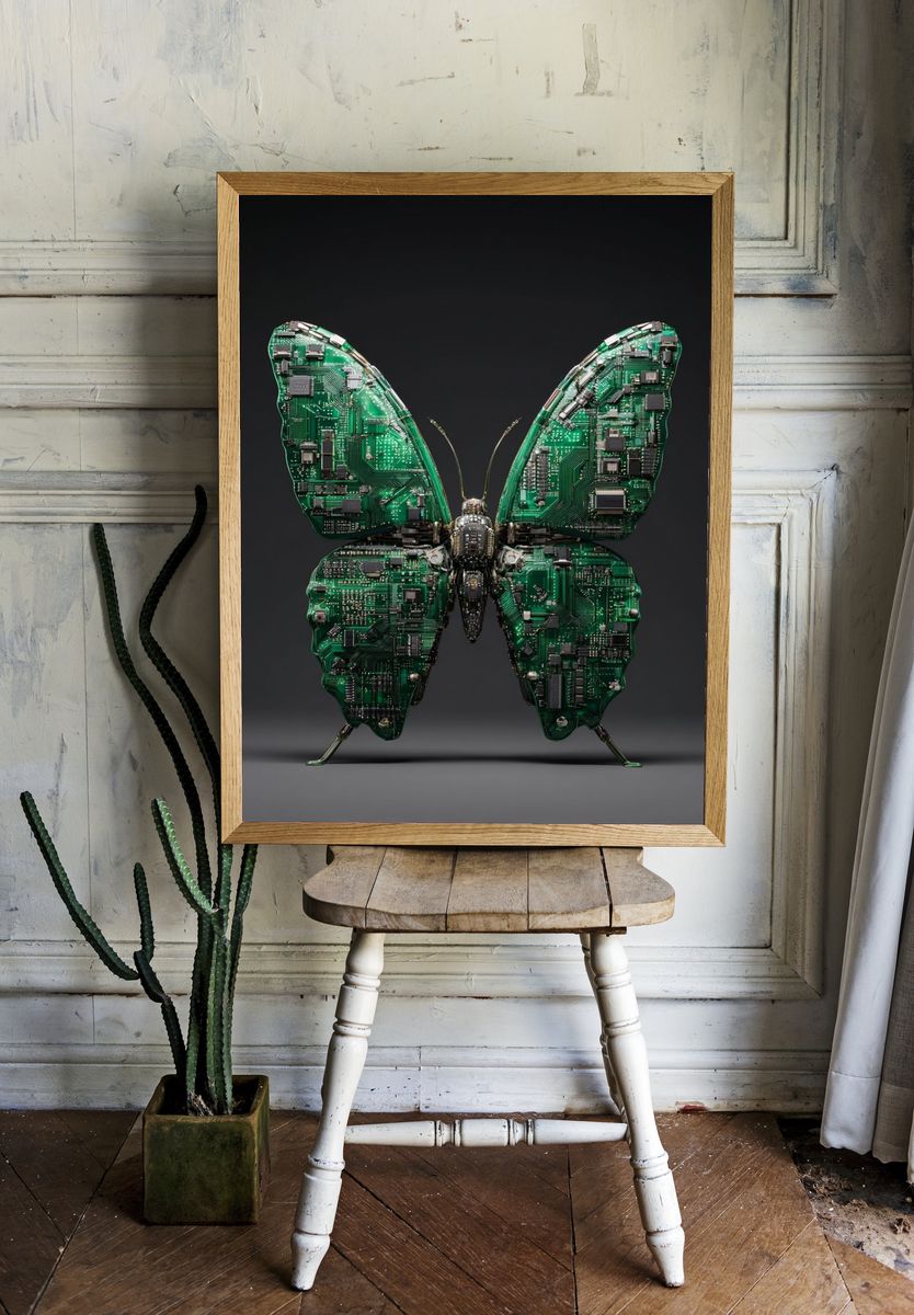Circuit Butterfly Digital Art Print. room preview