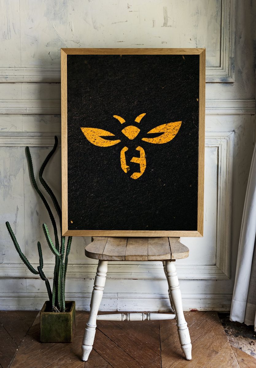 Yellow Bee Emblem Typography Poster. — room view 1