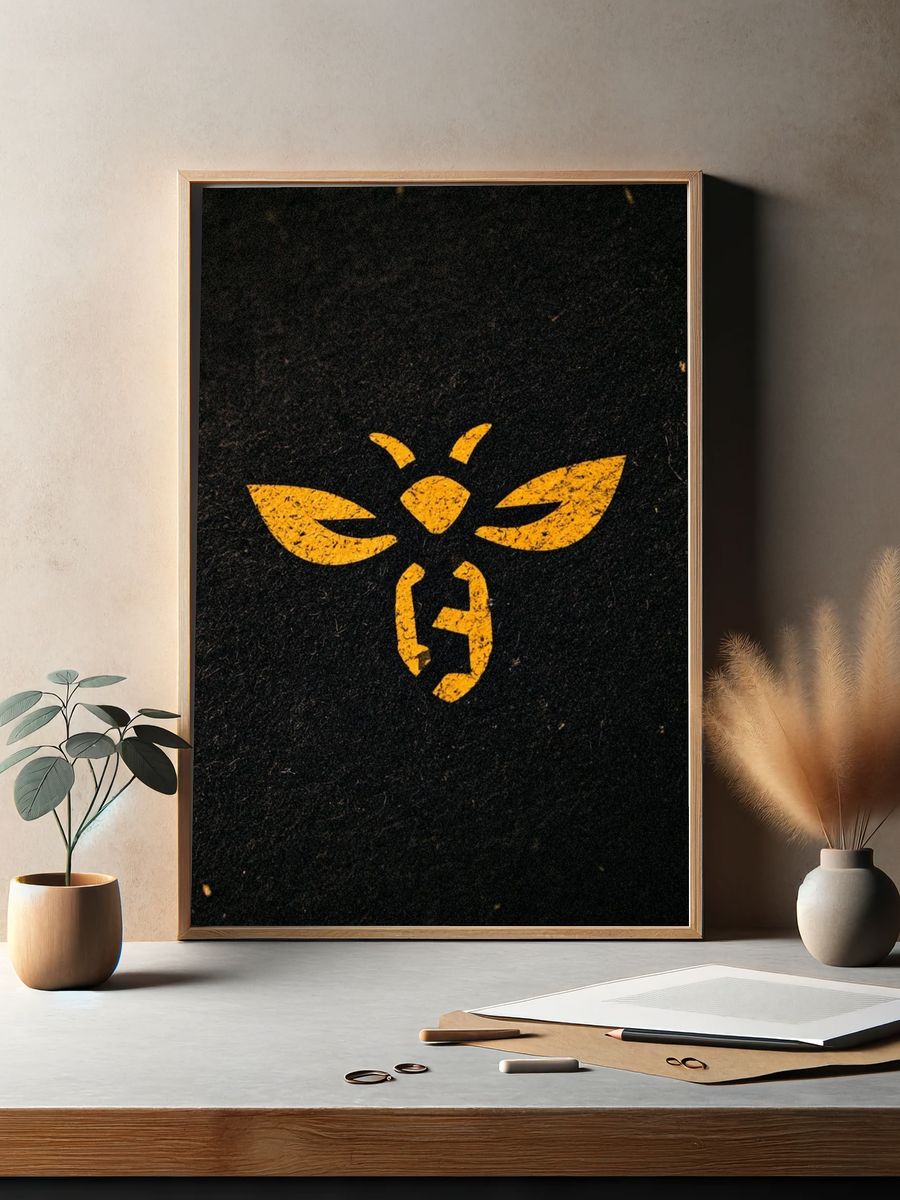 Yellow Bee Emblem Typography Poster. — room view 2