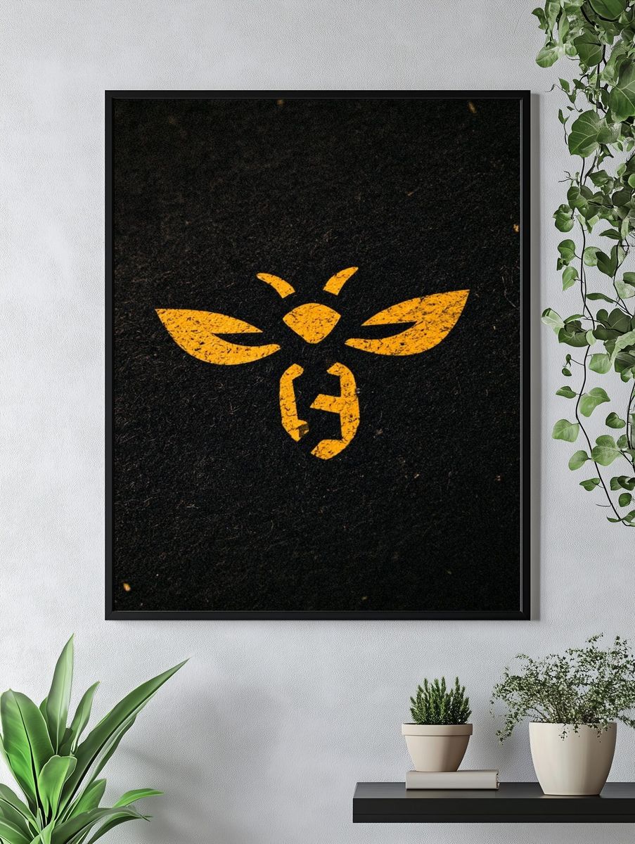 Yellow Bee Emblem Typography Poster. — room view 4