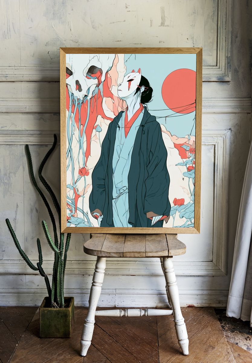 Masked Figure Surrealism Poster. room preview