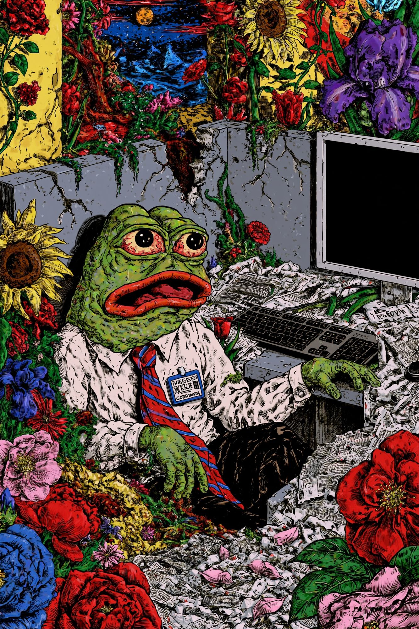 Frog Office Surrealism Poster. poster detail