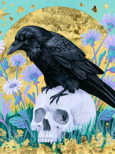 Raven on Skull Illustration Poster. poster