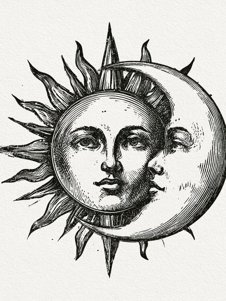 Sun and Moon Celestial Print. poster — illustration art