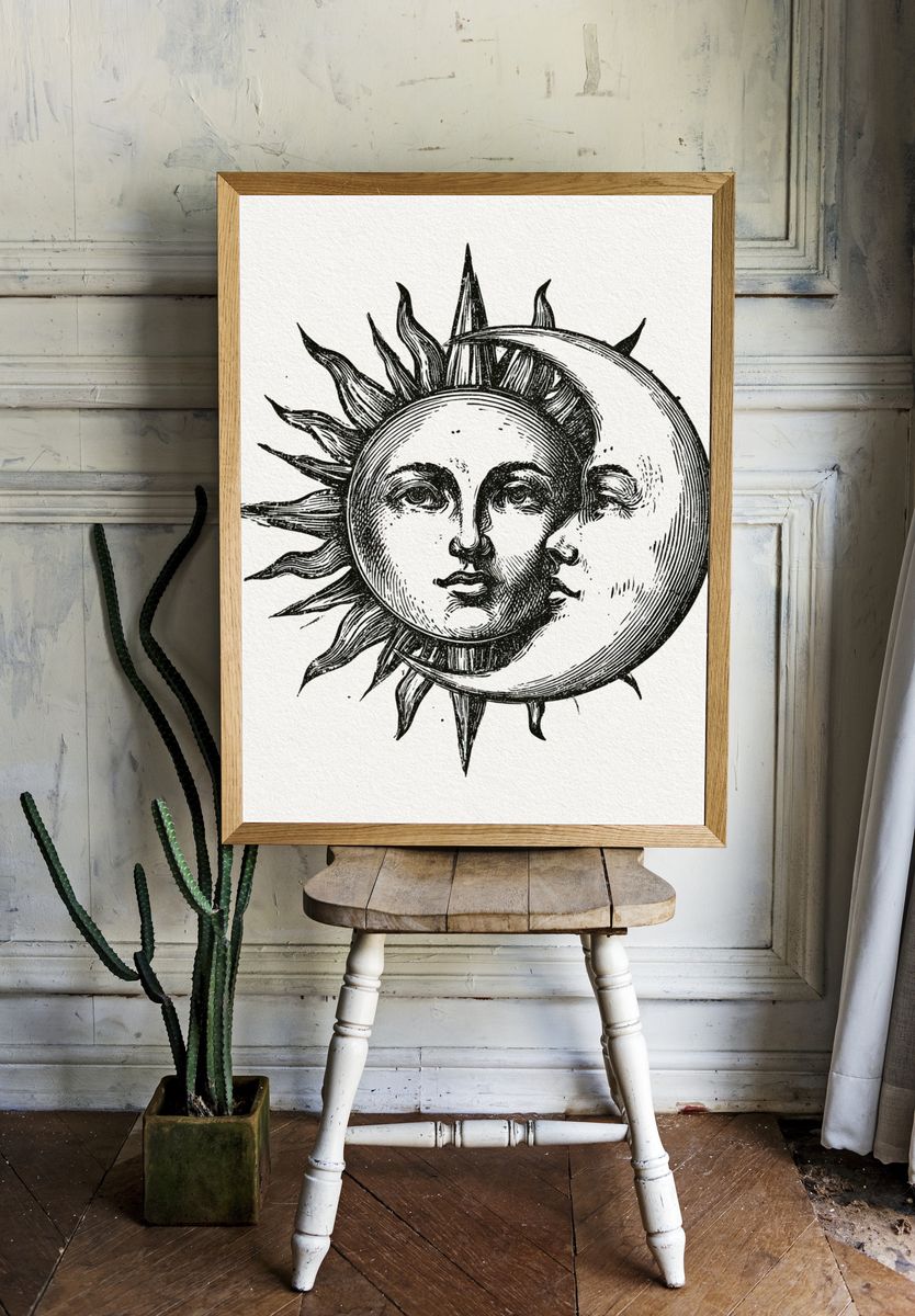 Sun and Moon Celestial Print. room preview