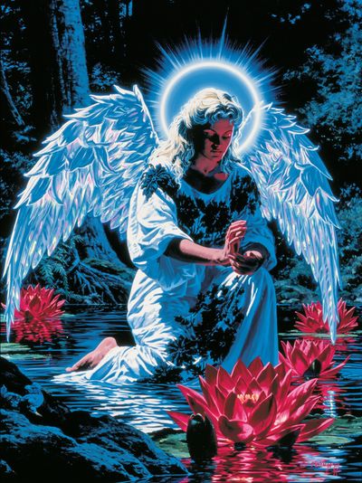 Celestial Angel in Lotus Pond Poster. poster