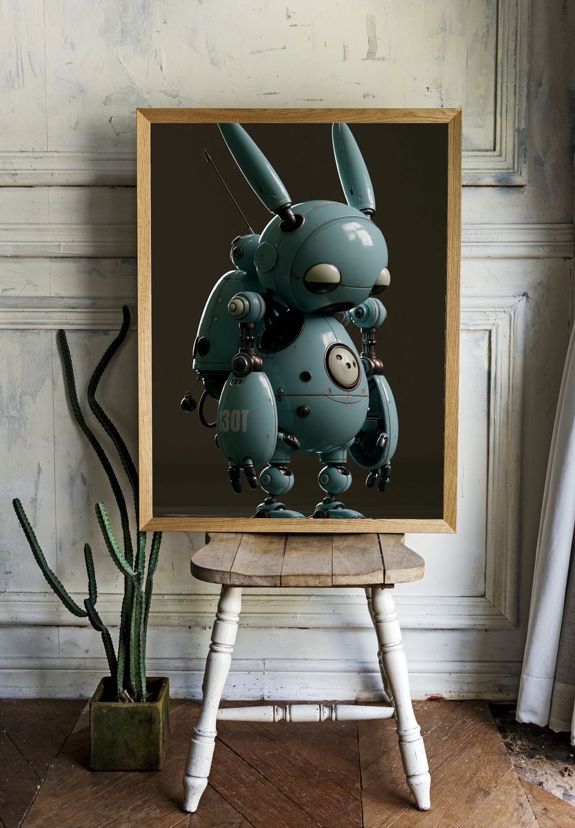 Blue Bunny Robot Illustration Poster. room preview