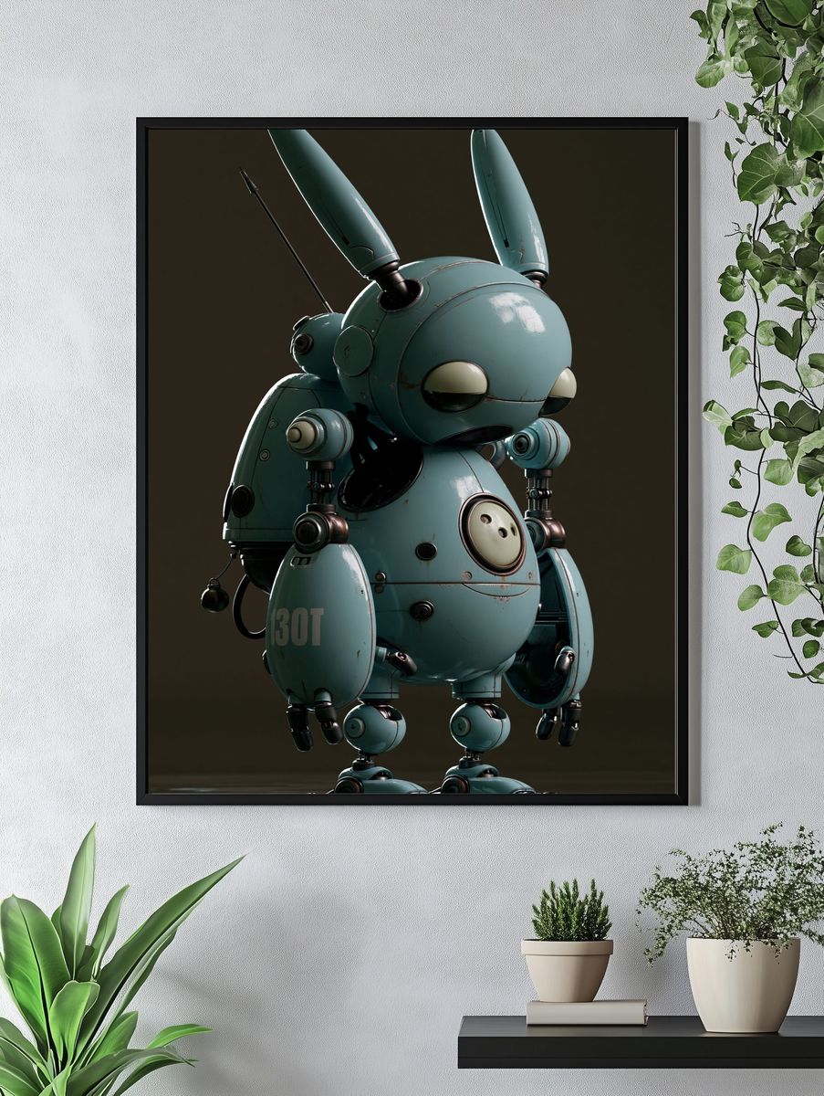 Blue Bunny Robot Illustration Poster. — room view 4