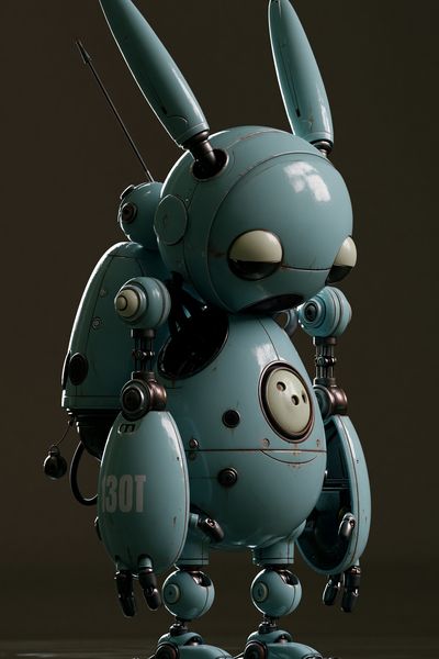 Blue Bunny Robot Illustration Poster. poster print
