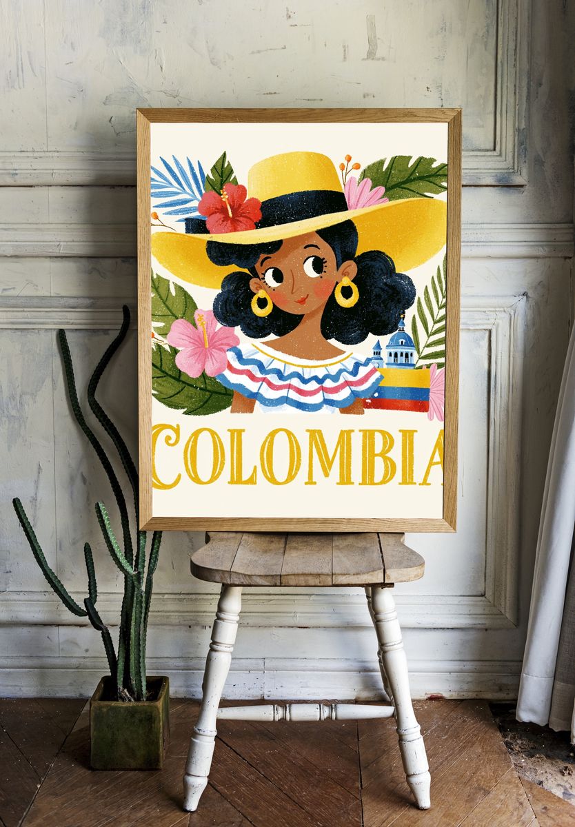 Colombia Folk Illustration Poster. room preview