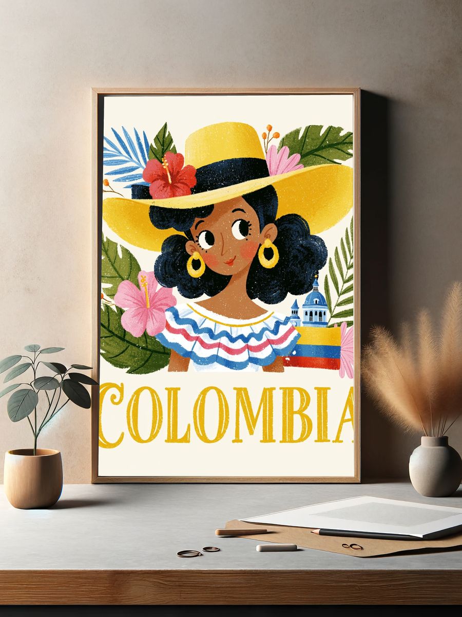 Colombia Folk Illustration Poster. — room view 2