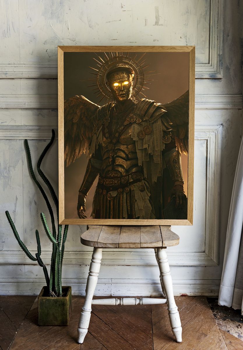 Golden Winged Guardian Fantasy Print. room preview