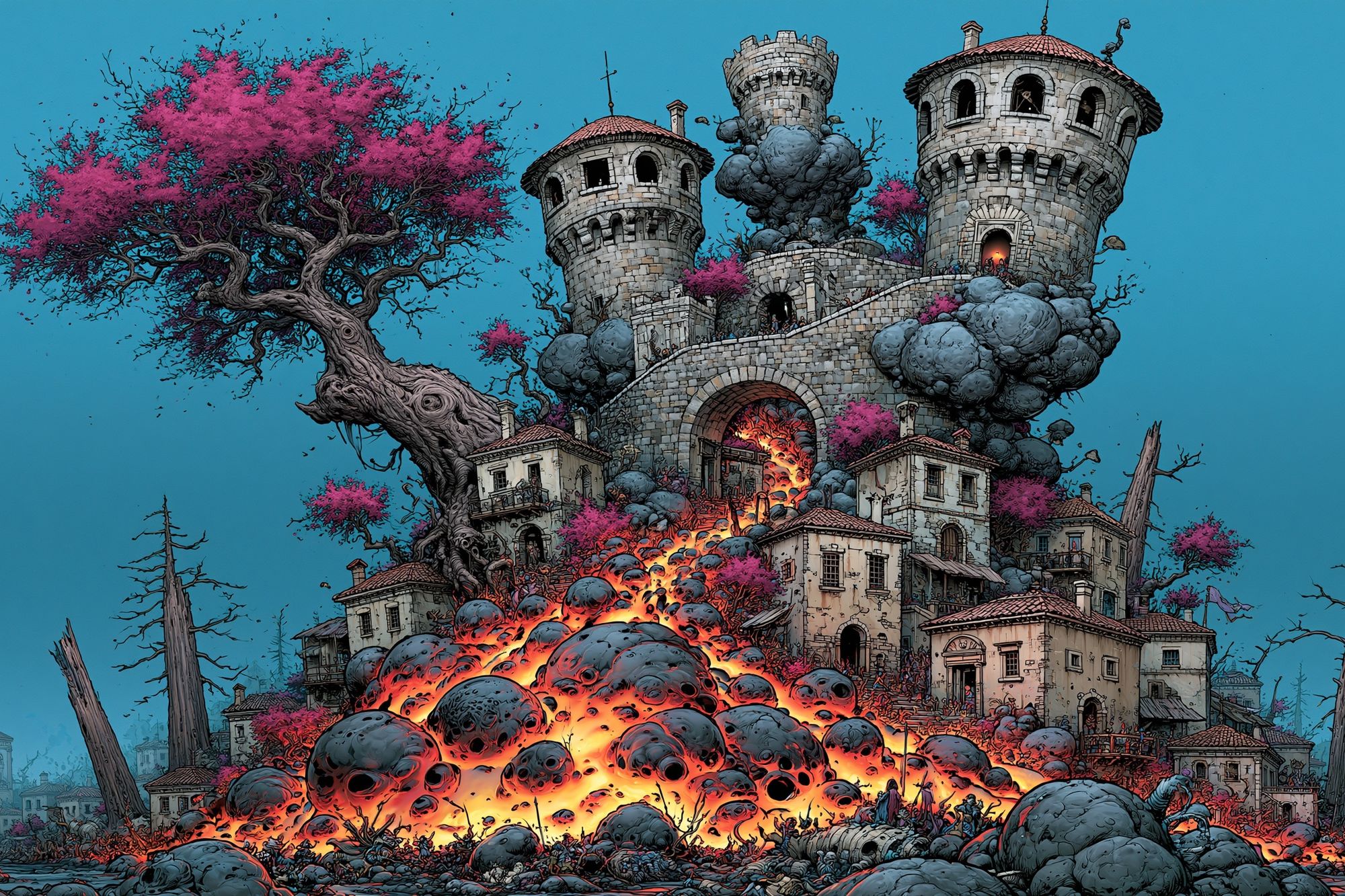 Fantasy Castle Eruption Illustration Poster. poster detail