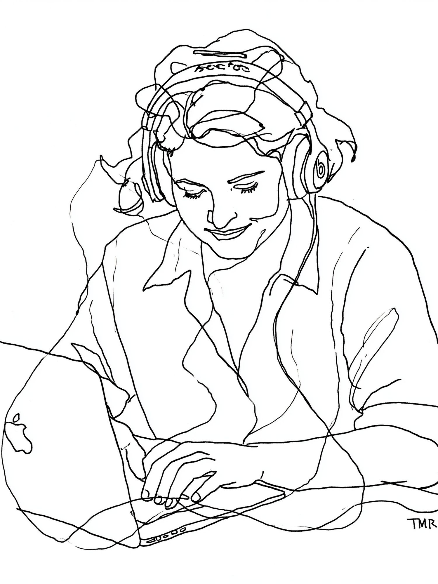 Headphones Portrait Line-Art Poster. poster — illustration art