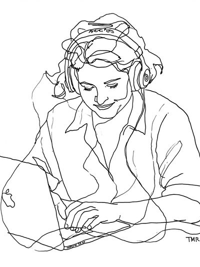 Headphones Portrait Line-Art Poster. poster print