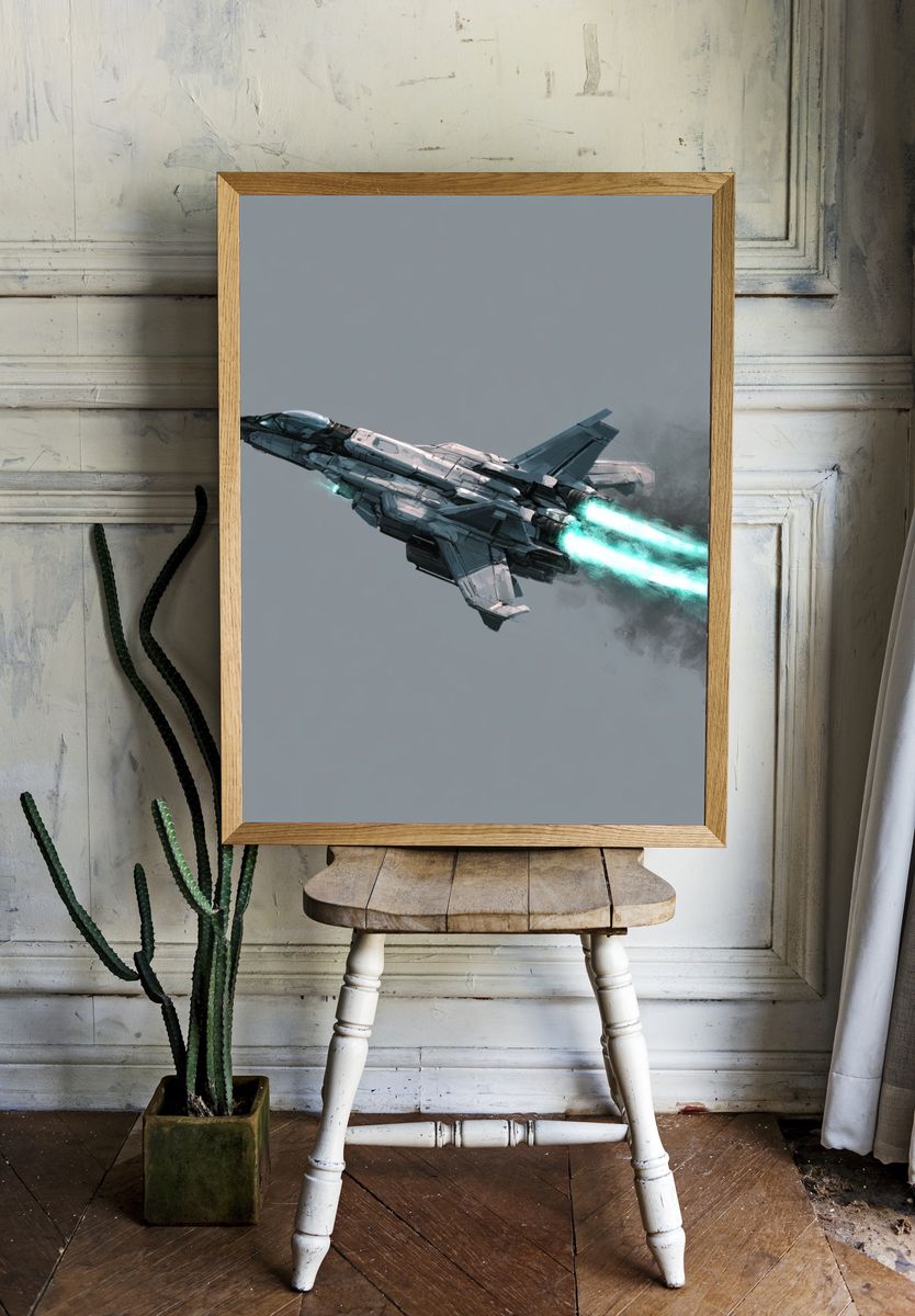Futuristic Fighter Jet Illustration Poster. — room view 1