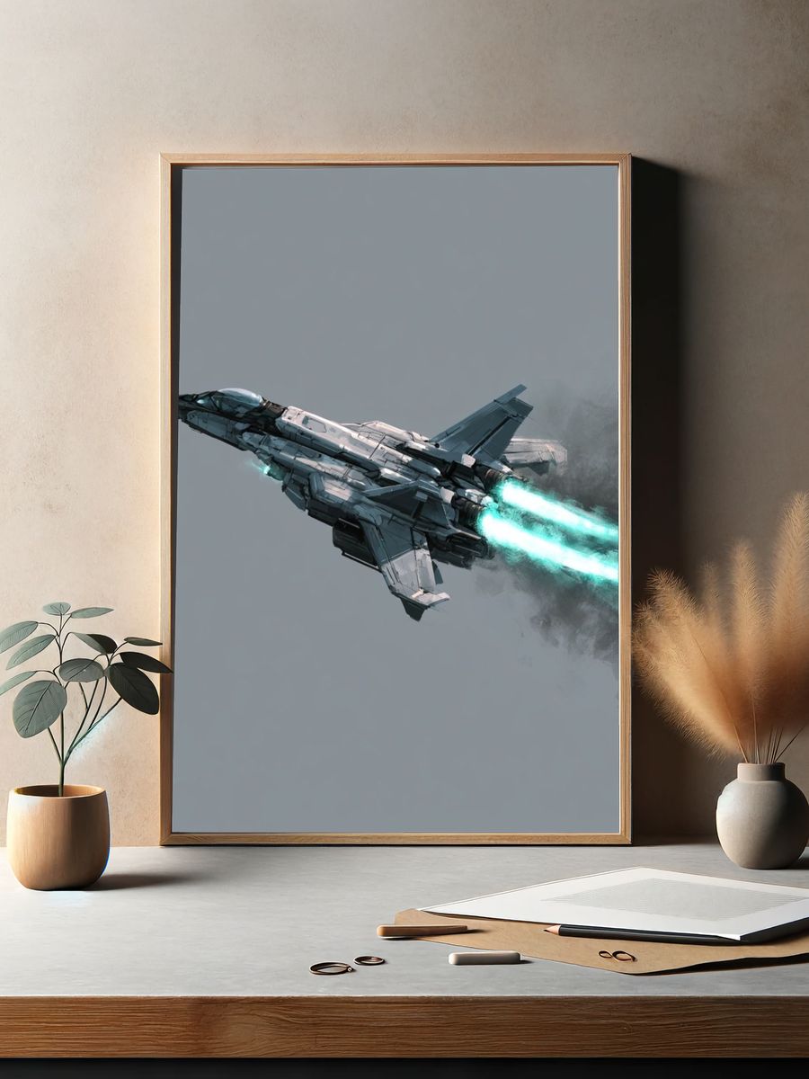 Futuristic Fighter Jet Illustration Poster. — room view 2