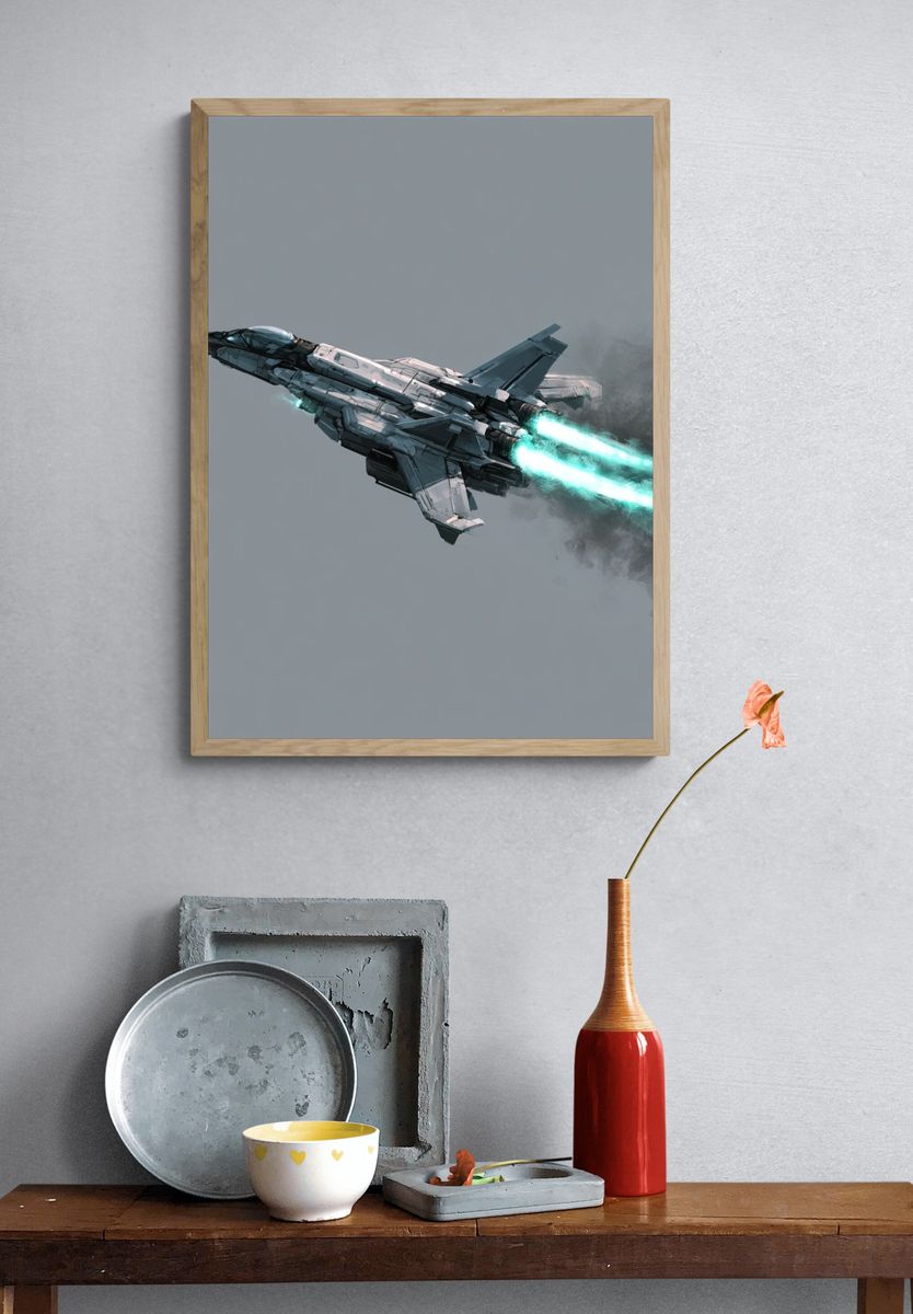 Futuristic Fighter Jet Illustration Poster. — room view 3