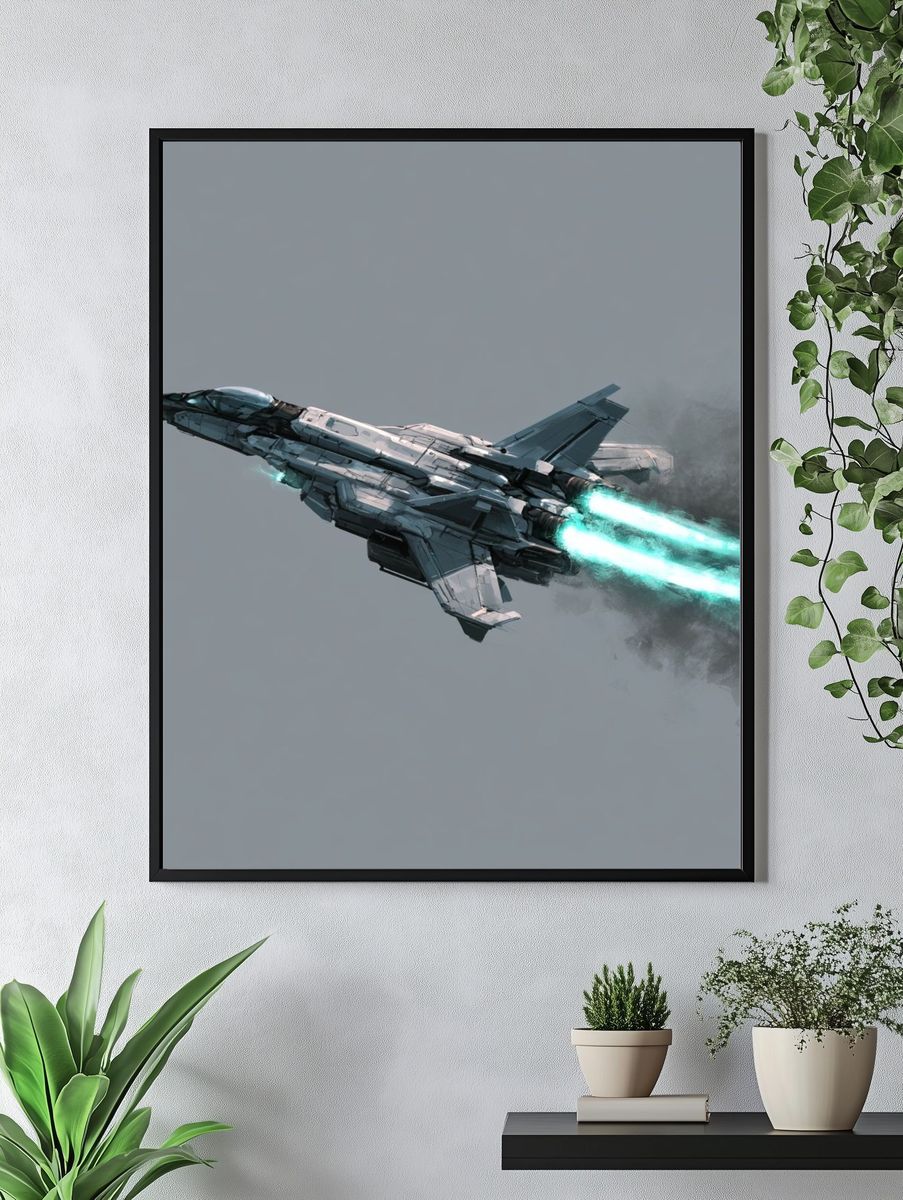 Futuristic Fighter Jet Illustration Poster. — room view 4