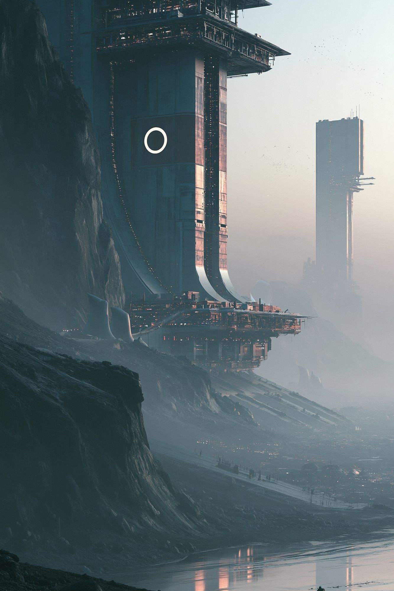 Futuristic Cliff Cityscape Poster. poster — illustration art