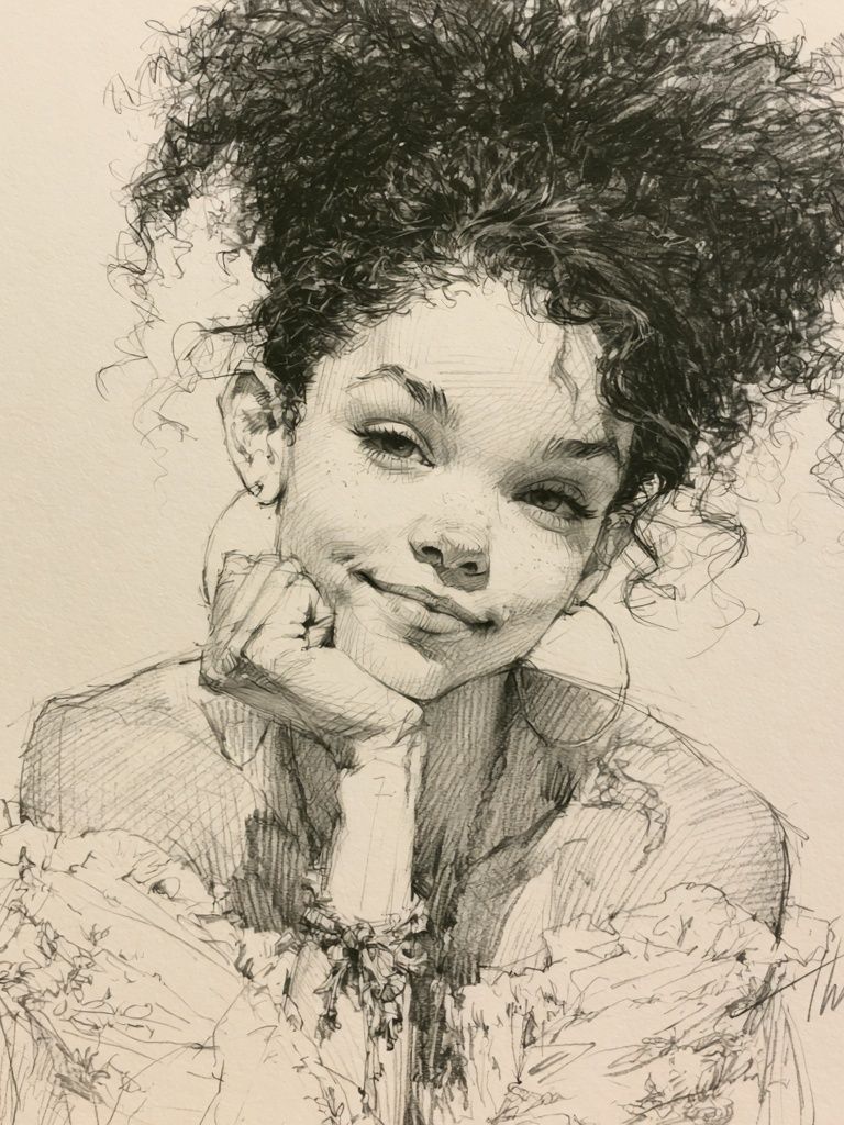 Curly Hair Portrait Illustration Poster. poster — illustration art