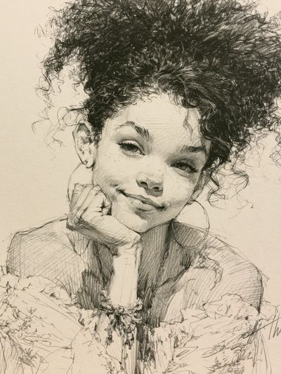 Curly Hair Portrait Illustration Poster. poster