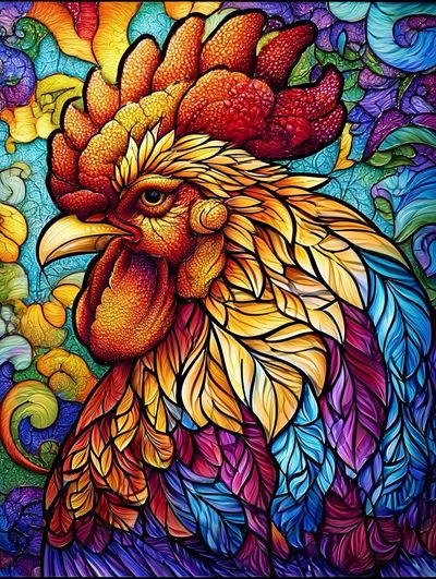 Rainbow Rooster Illustration Poster. poster print