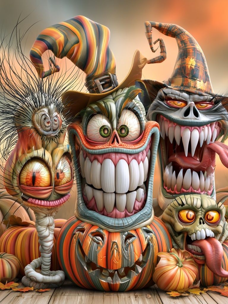 Halloween Pumpkin Monsters Illustration Poster. poster — illustration art