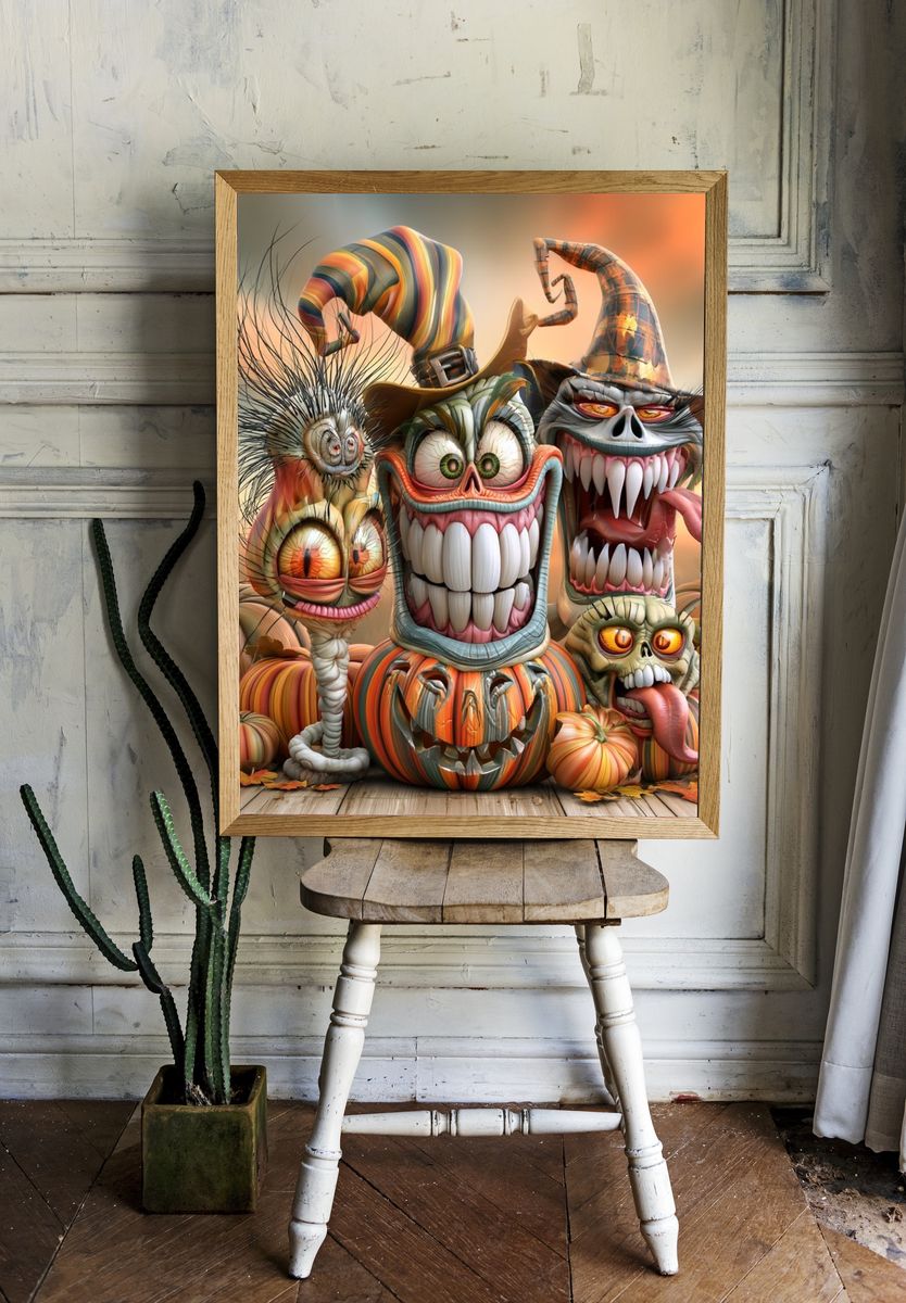 Halloween Pumpkin Monsters Illustration Poster. — room view 1