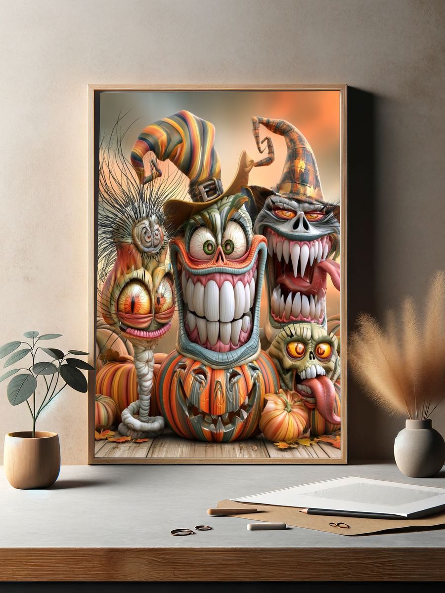 Halloween Pumpkin Monsters Illustration Poster. — room view 2