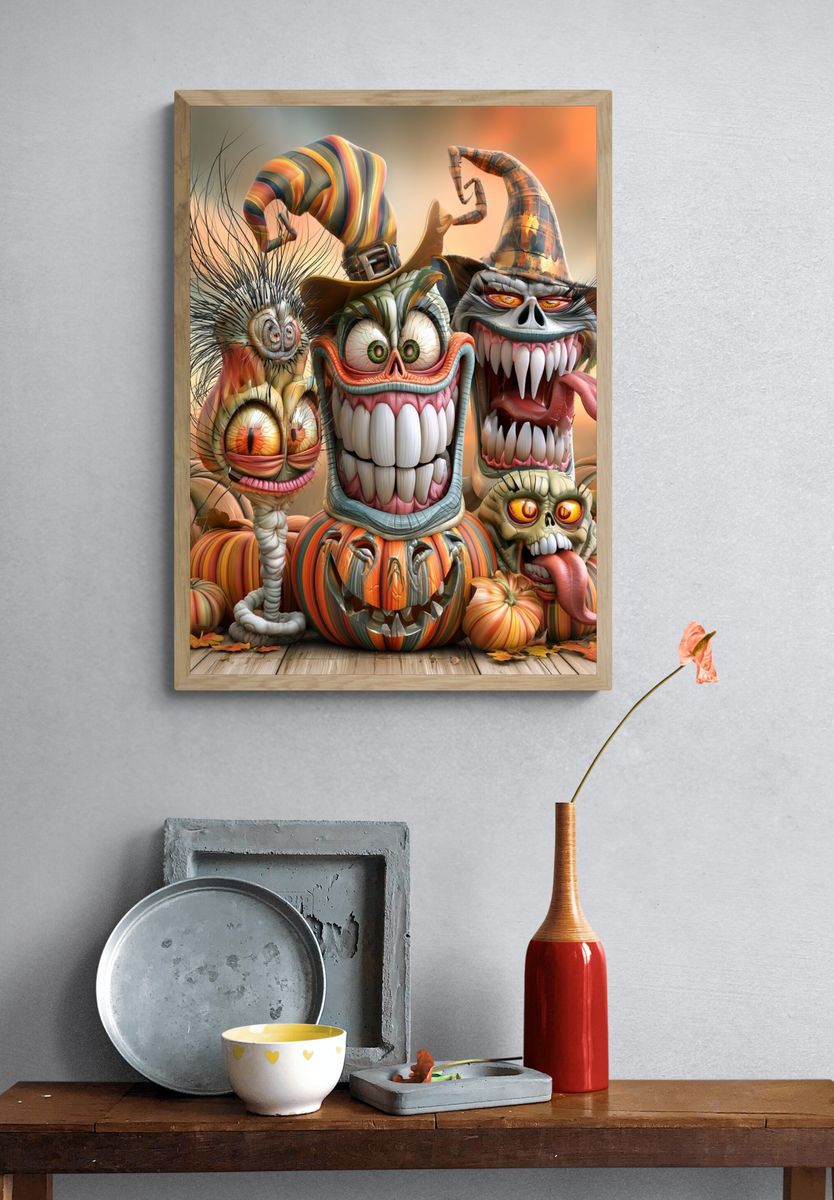 Halloween Pumpkin Monsters Illustration Poster. — room view 3