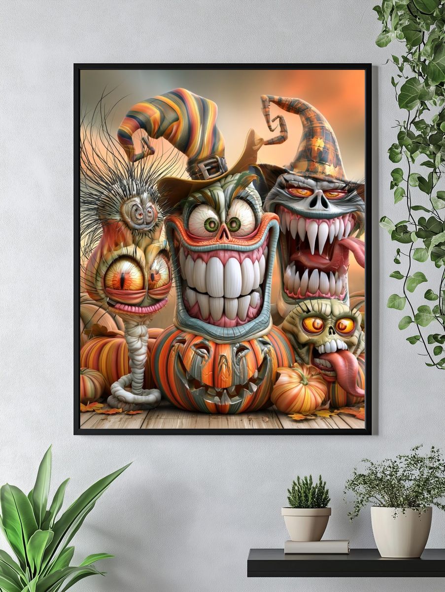 Halloween Pumpkin Monsters Illustration Poster. — room view 4