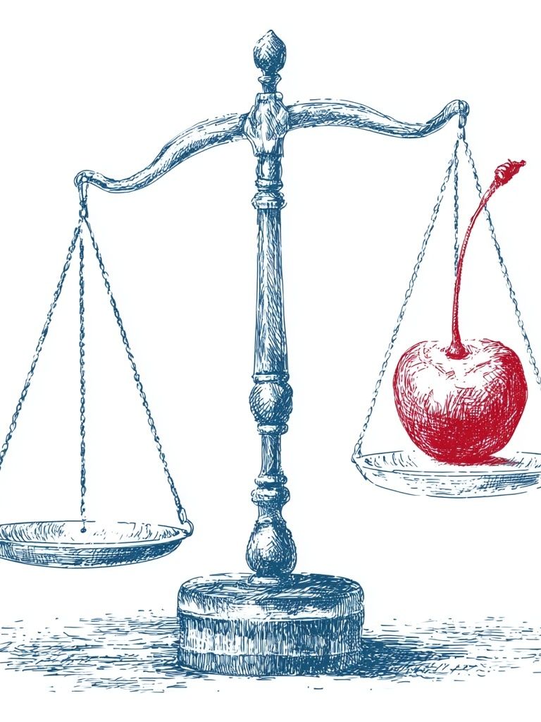 Apple on Scales Illustration Poster. poster detail