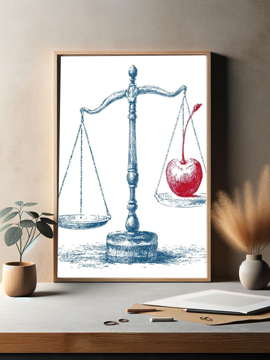 Apple on Scales Illustration Poster. — room view 2