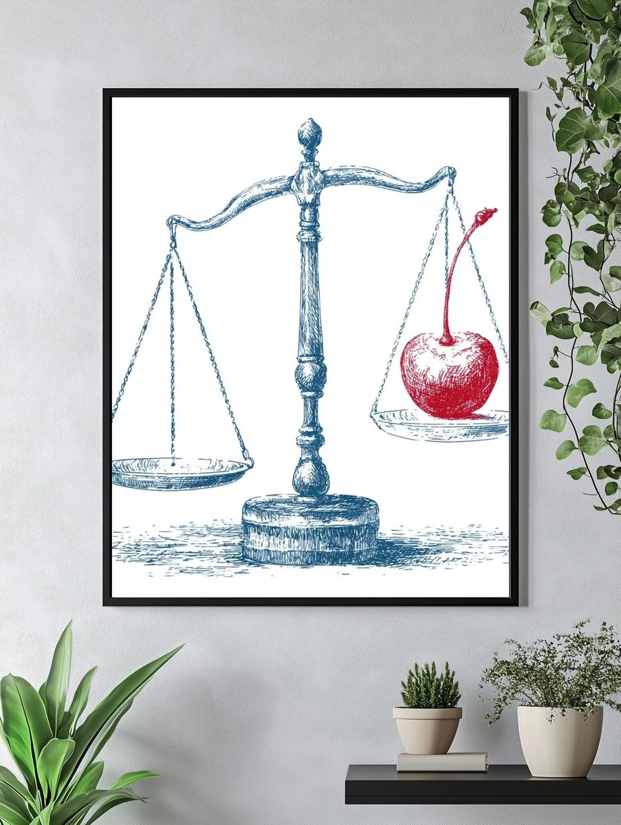 Apple on Scales Illustration Poster. — room view 4