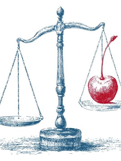 Apple on Scales Illustration Poster. poster