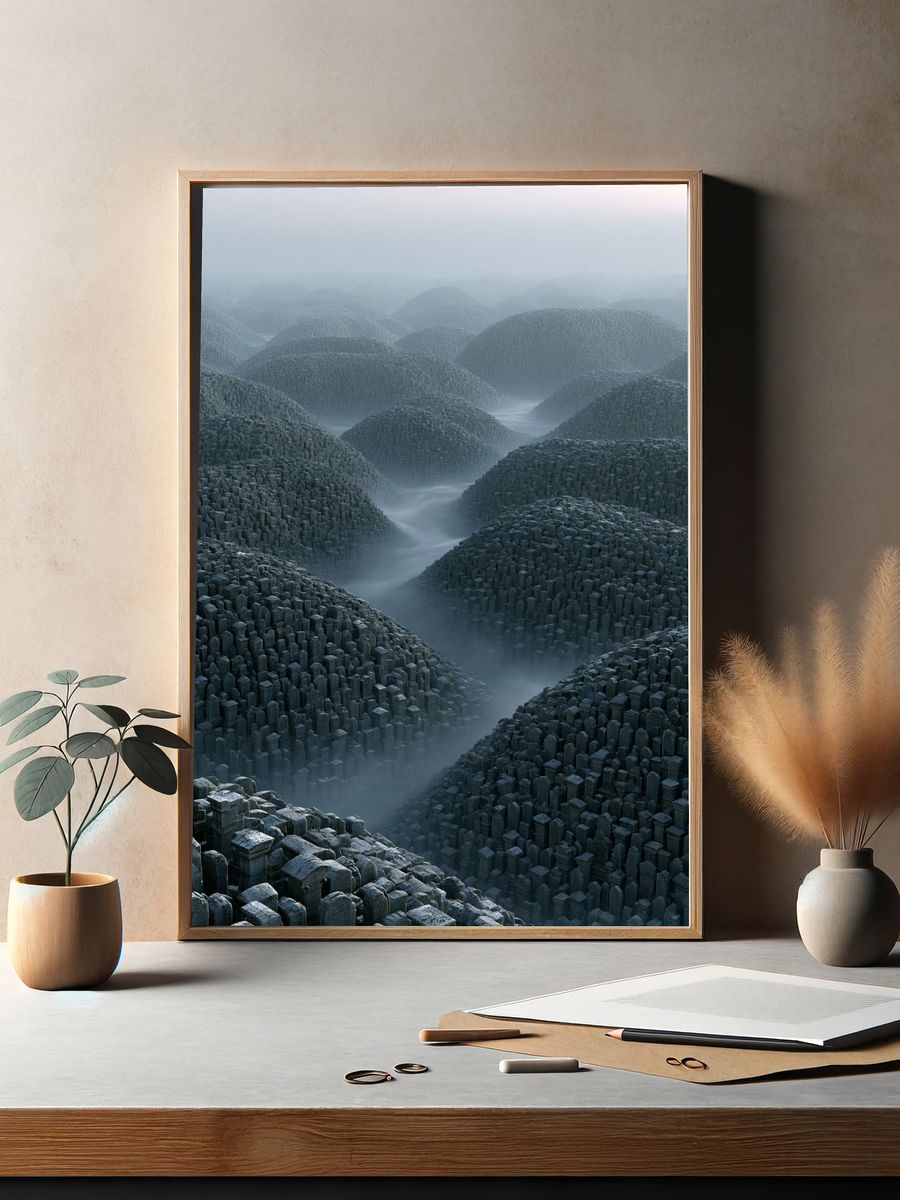 Misty Stone Cityscape Illustration Poster. — room view 2