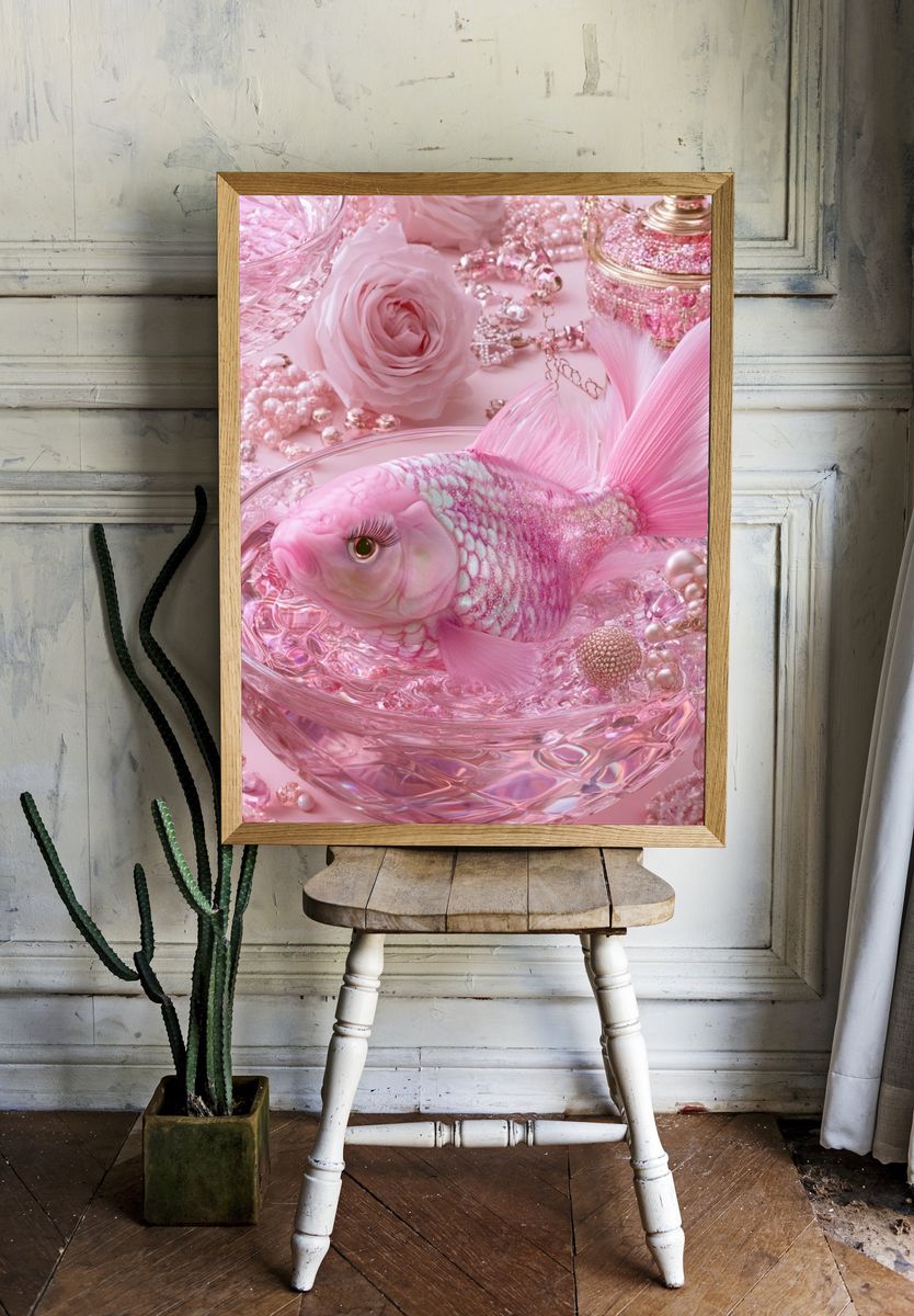 Pink Goldfish Fantasy Illustration Poster. room preview