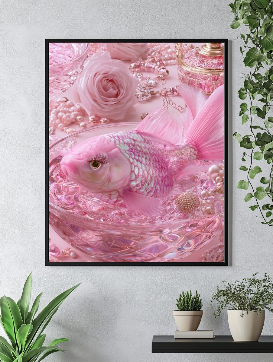 Pink Goldfish Fantasy Illustration Poster. — room view 4