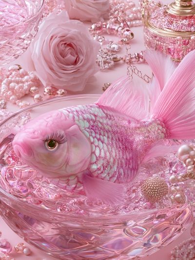 Pink Goldfish Fantasy Illustration Poster. poster