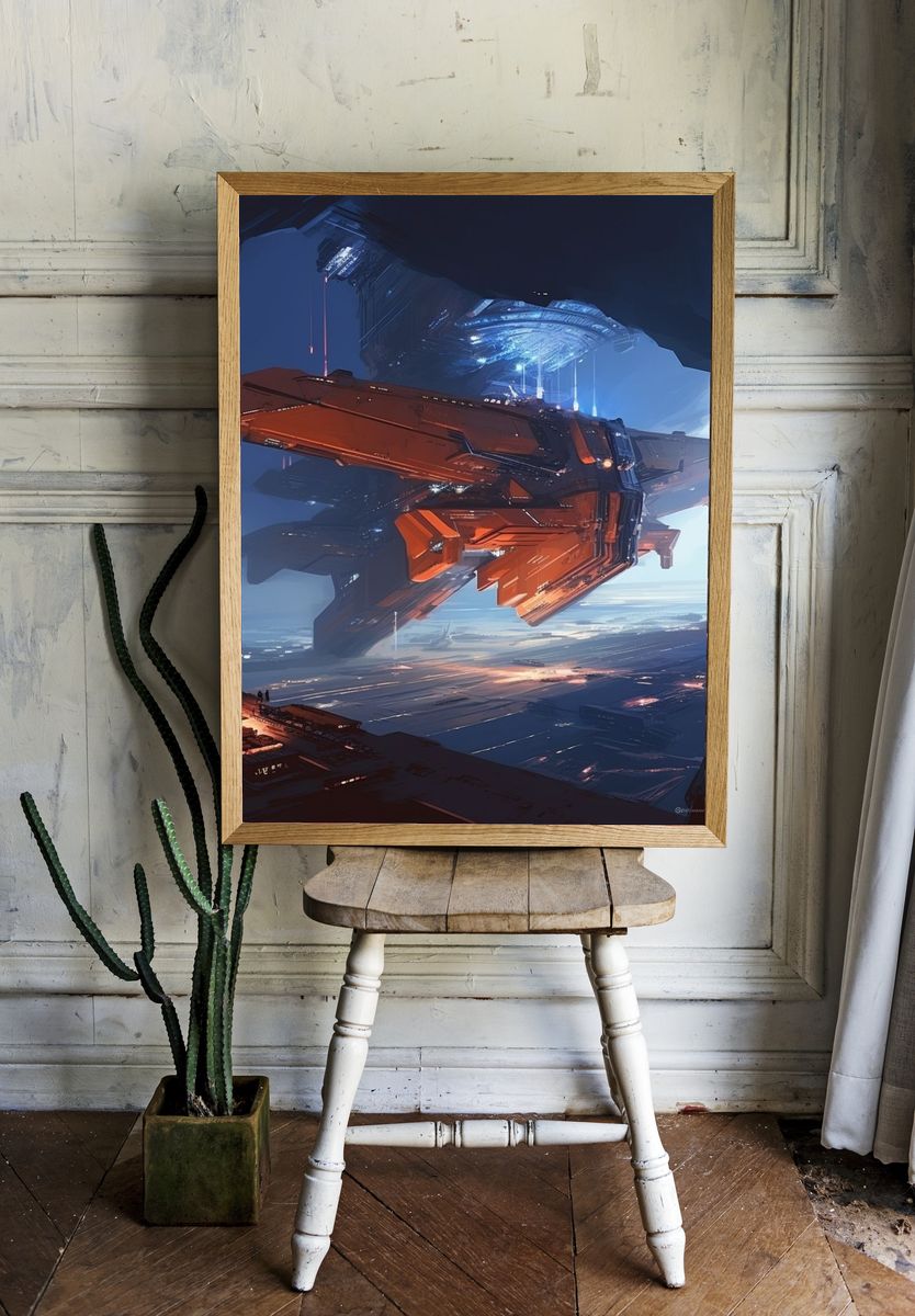 Futuristic Space Station Illustration Poster. — room view 1
