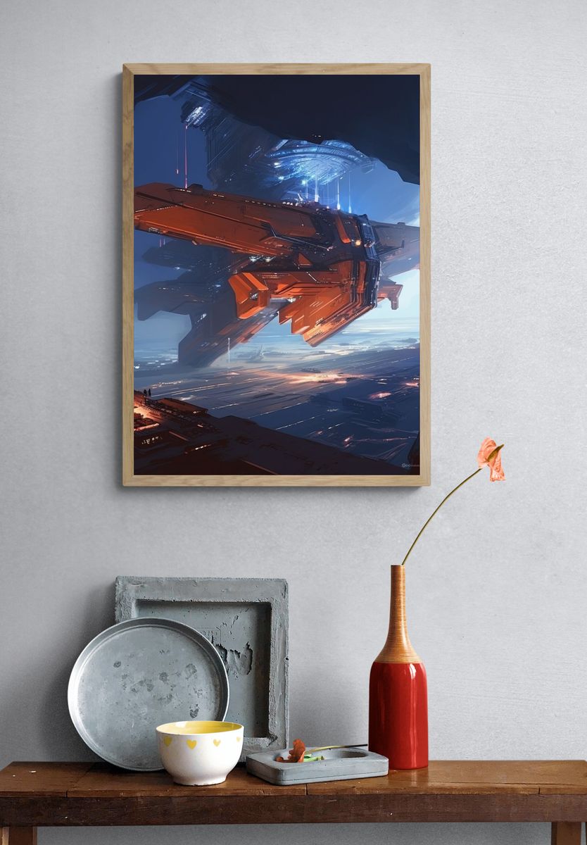 Futuristic Space Station Illustration Poster. — room view 3