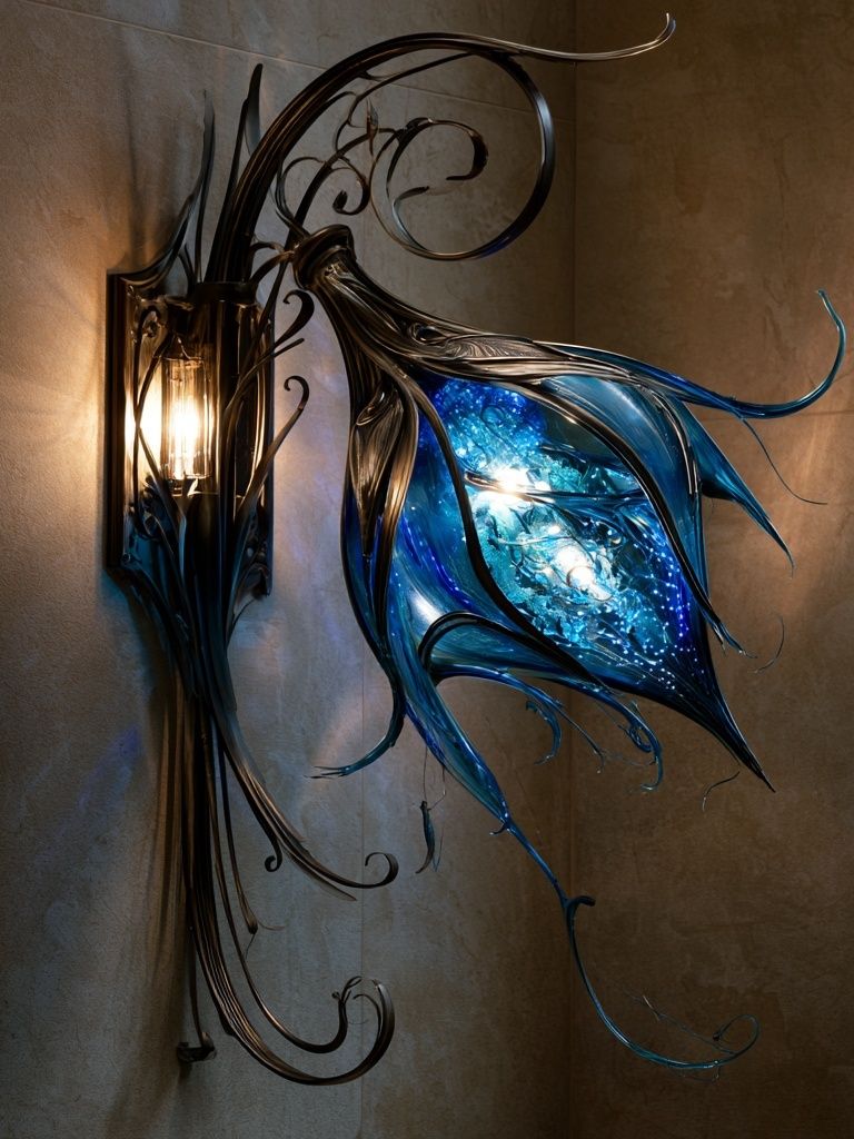 Blue Glass Sconce Illustration Poster. poster detail