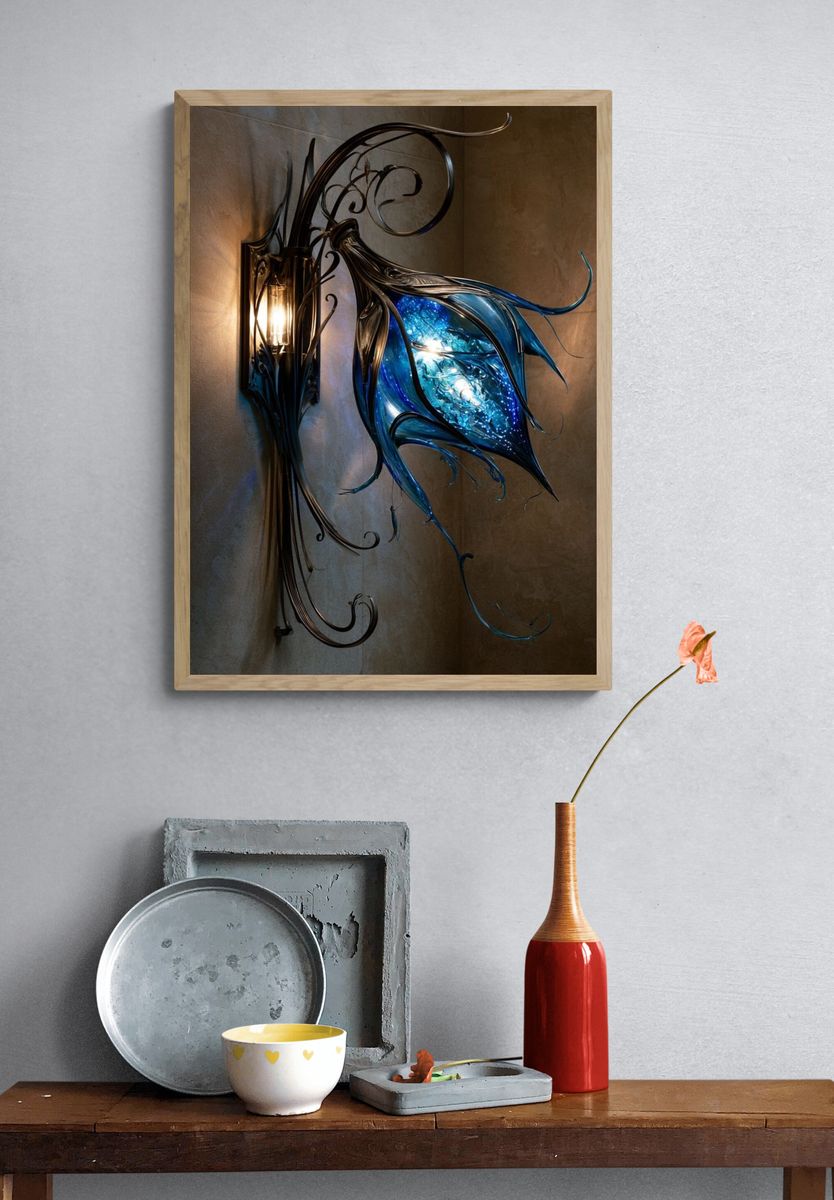 Blue Glass Sconce Illustration Poster. — room view 3